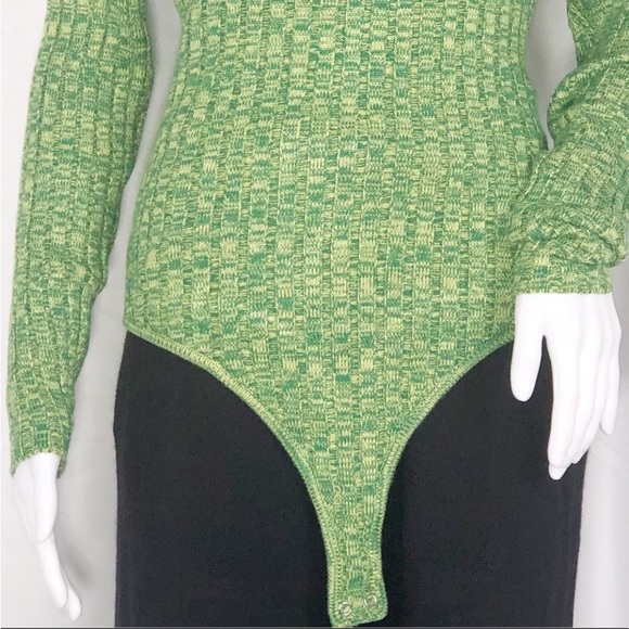 AFRM Green &Yellow Marled Long Sleeves Off Shoulder Bodysuit Sweater Size Medium - Picture 13 of 16